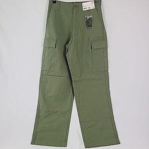 NEW Uniqlo Wide Straight Cargo Olive Green Pants Baggy Streetwear Sz XS